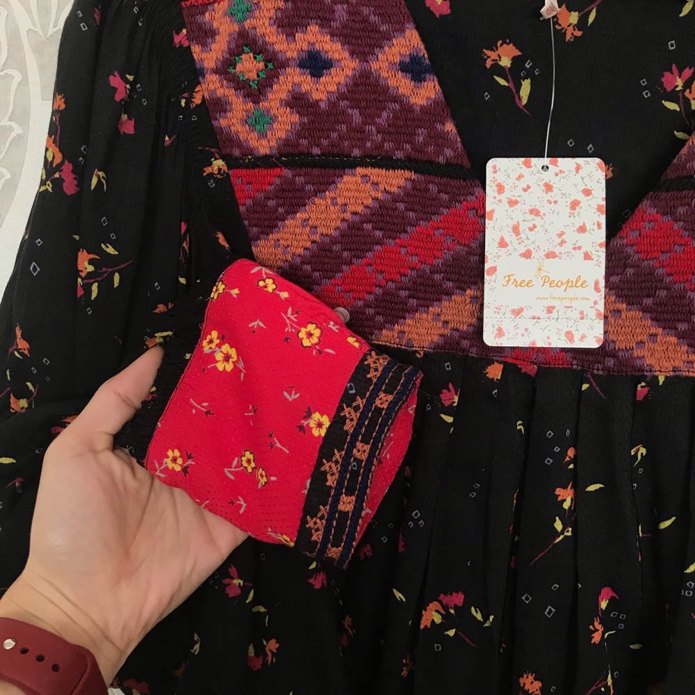 NWT Free People Embroidered Blouse Black - Picture 7 of 8